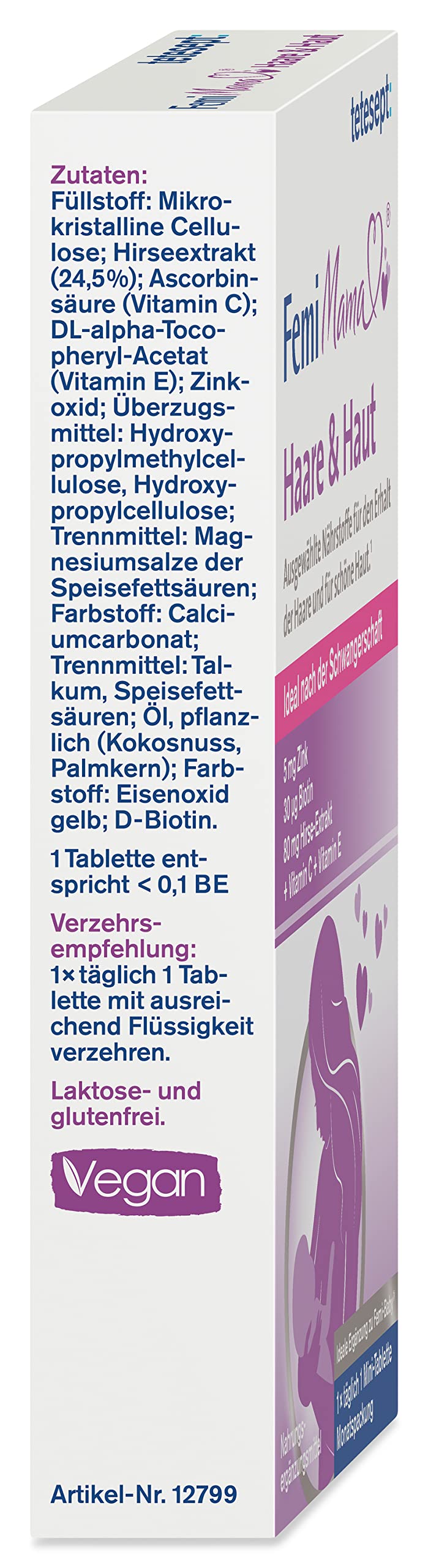Tetesept Femi Mama Hair & Skin - Selected Nutrients for Maintaining Strong Hair & Beautiful Skin - Dietary Supplement Ideal After Pregnancy
