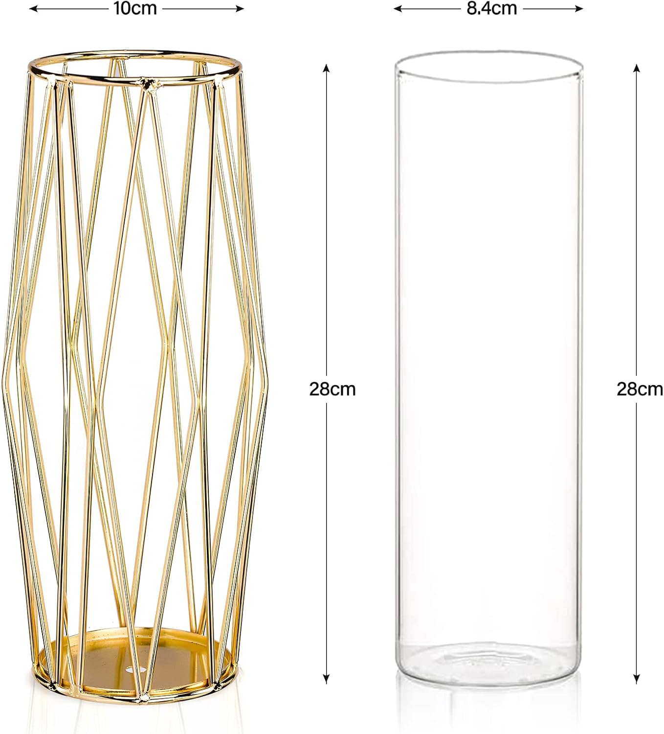 Gold Vases Decoration for Pampas Grass, Scandinavian High Floor Vase with Metal Frame for Wedding Centrepiece or Desk Office, 28 cm High