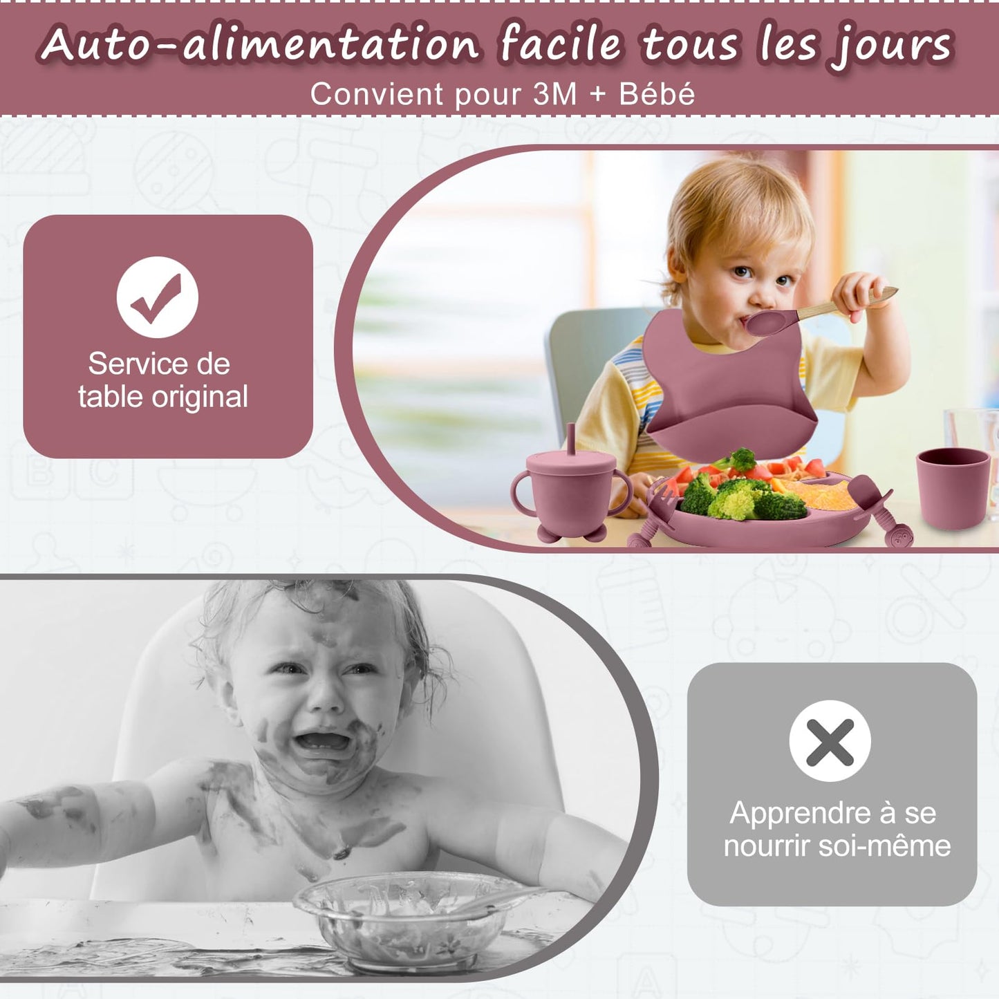 Baby Geschirr set, Crockery Set, Set of 12 Children's Tableware, Baby Spoon, Drinking Cup