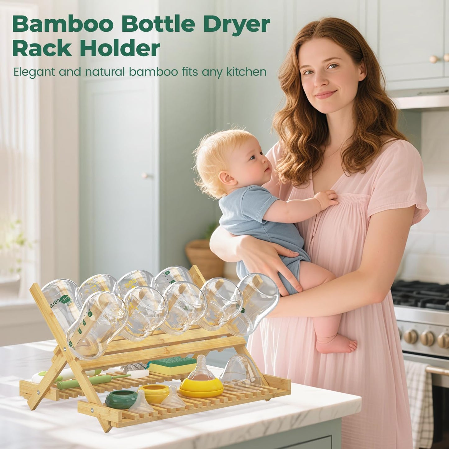 Baby Flaschentrockner Halter Ständer Abtropfgestell, Bambus Bottle Drying Rack Stand