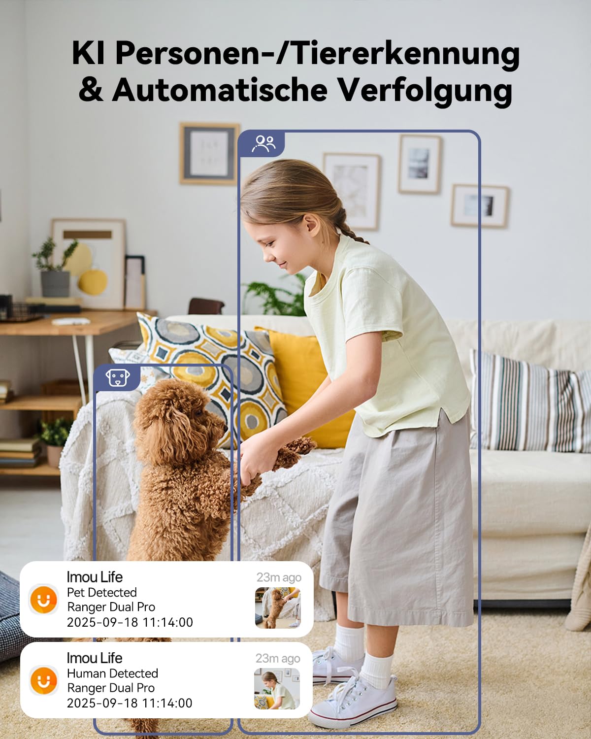 Imou 2K + 2K Dual Cameras Indoor Surveillance with Human/Animal, 2.4/5GHz WLAN 360° PTZ Indoor Surveillance Camera, Colour Night Vision, Smart Tracking, 2-Way Audio, Siren, Private Mode, Ideal for