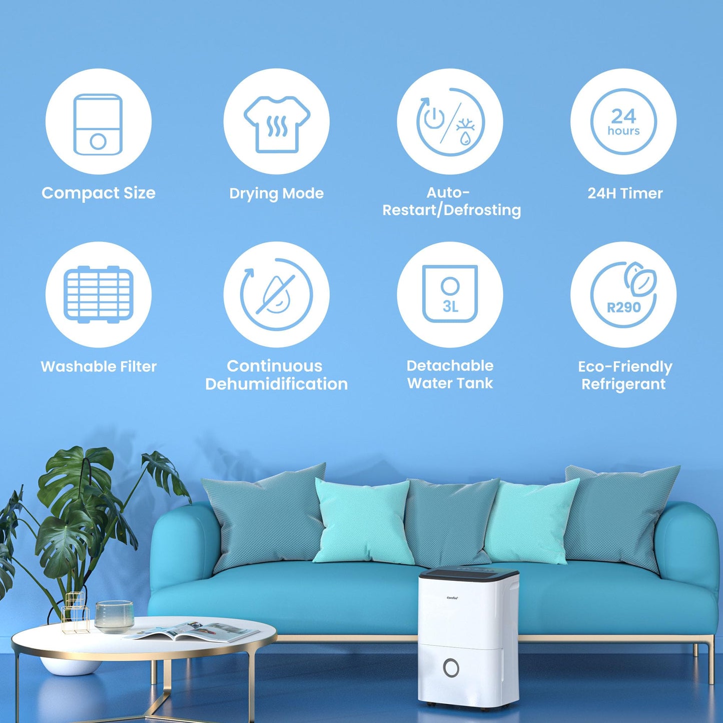 Luftentfeuchter, Dehumidifier 10 L/24 hr, Room Size Approx. 50 m³ (20 m²), LED Display