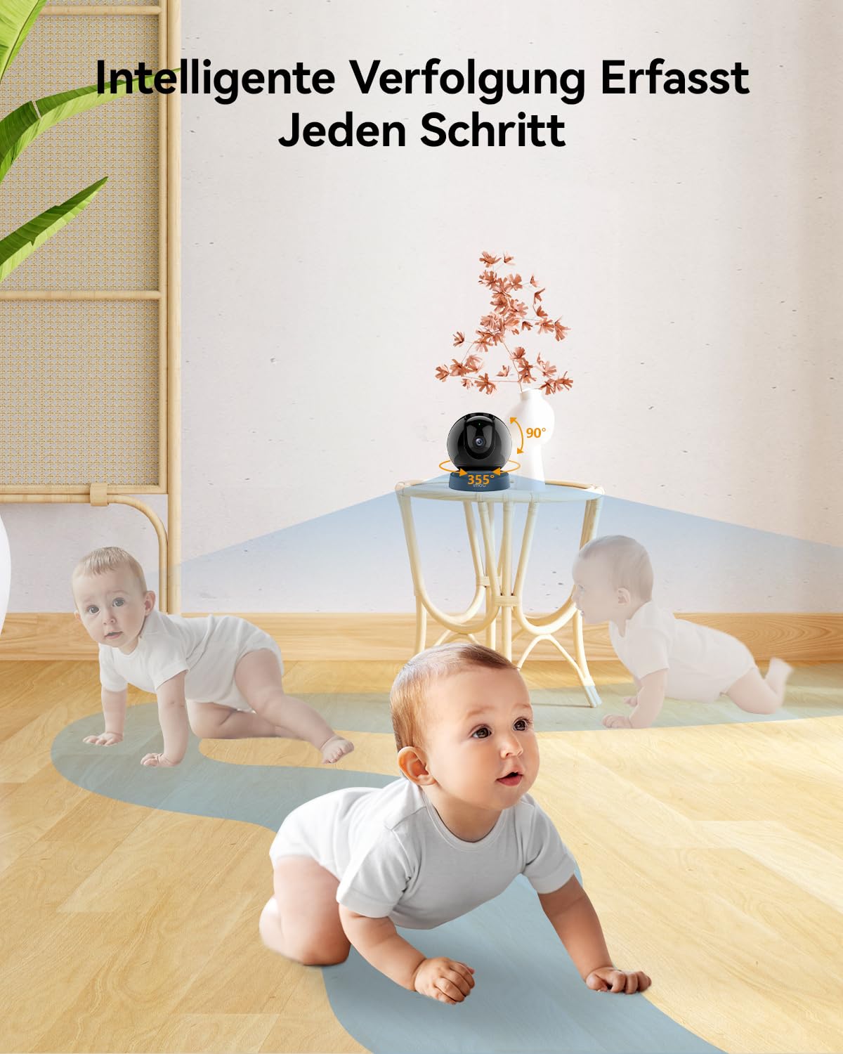 2K Überwachungskamera Innen 355°/70°, 3MP WLAN Kamera Indoor