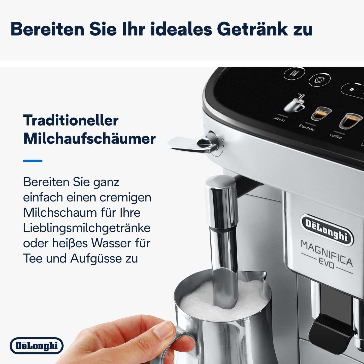 De'Longhi Fully Automatic Coffee Machine with LatteCrema Milk System, 7 Direct Selection Buttons for Cappuccino, Espresso