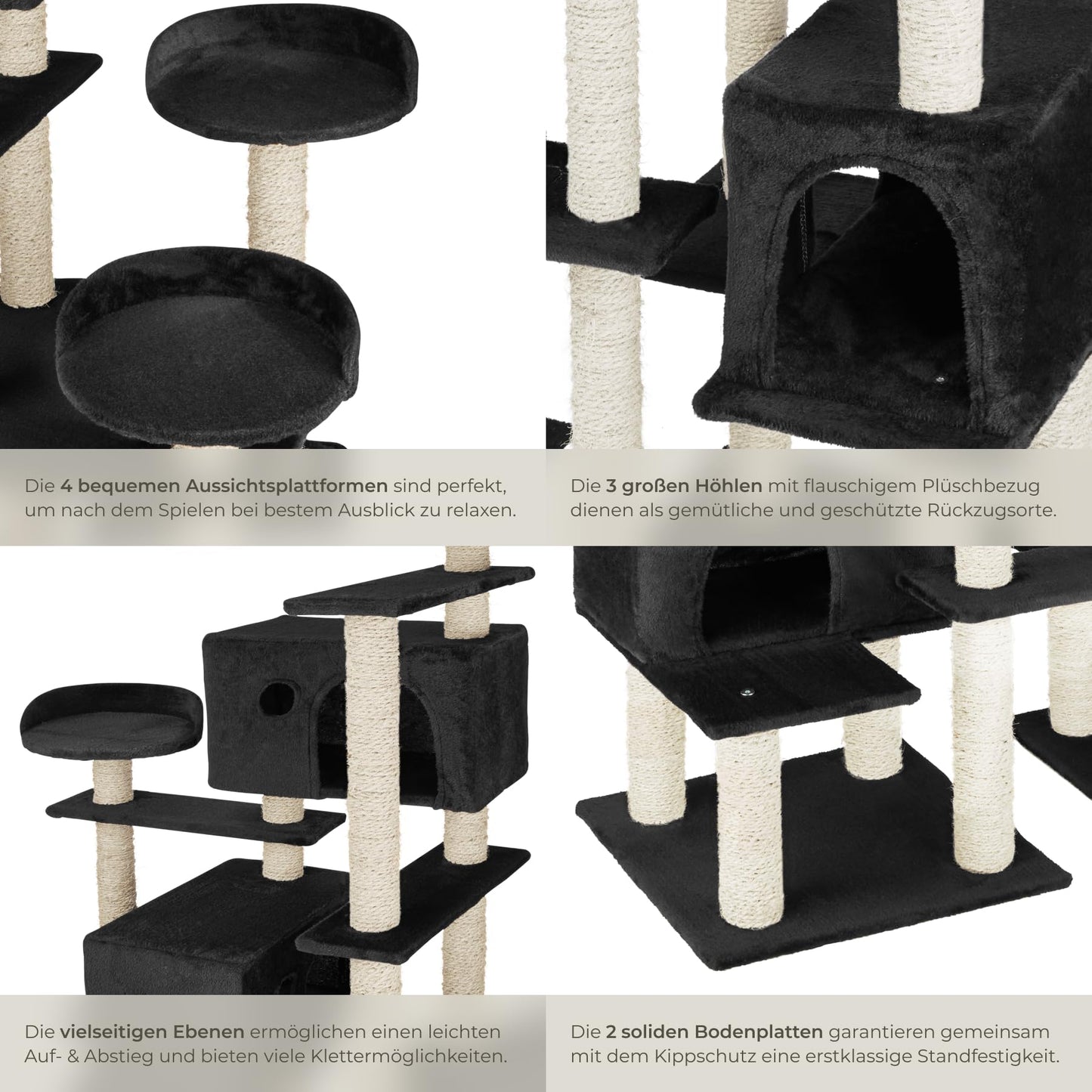 tectake® Katzen Kratzbaum mit Zubehör für Katze groß XXL, Spielturm mit Kratzsäule