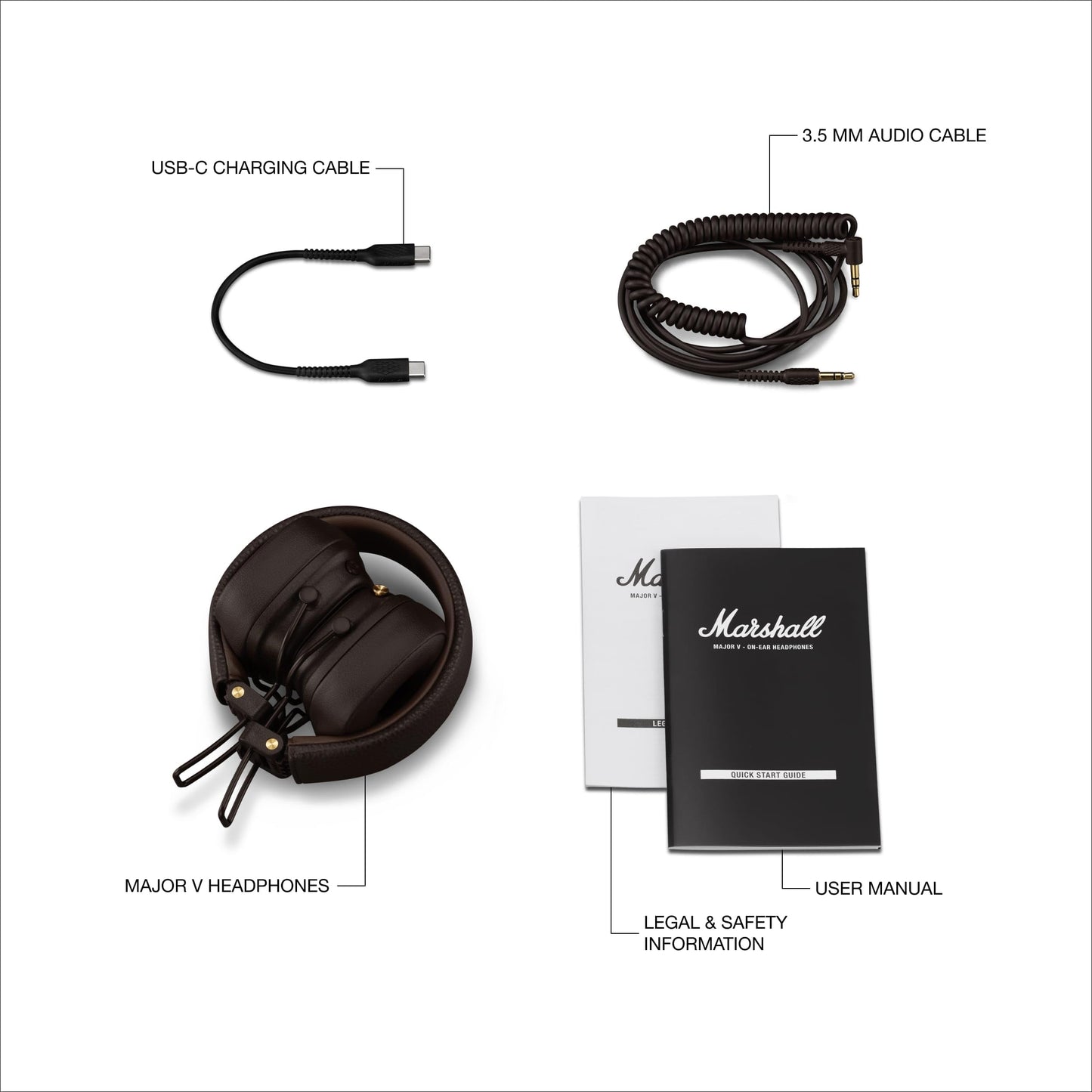 Marshall Major V Bluetooth Headphones, 100 Hours Playtime - Black