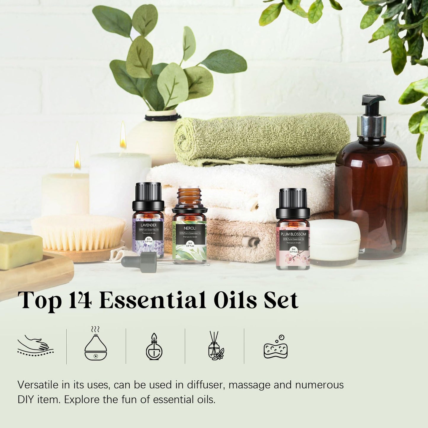 AESHORY 14 x 5 ml Hotel Essential Oils Set, Aroma Diffuser Oil Fragrance for Humidifier, Fresh Air