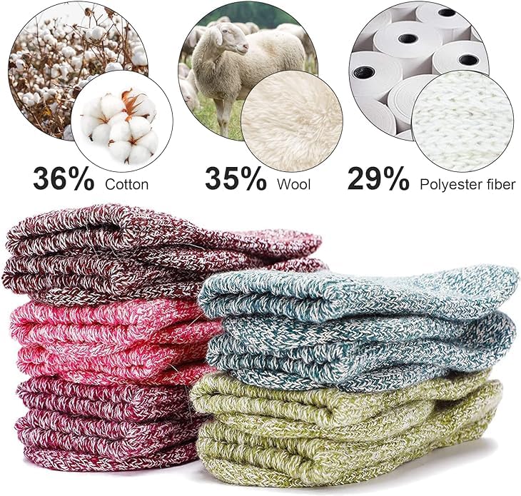 Airabc 5 Pairs of Women's Thermal Socks, Warm Winter Socks, Colourful Cosy and Breathable