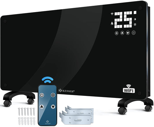 KESSER® Glass Convector, Glass Heater, Electric Radiator, WiFi App Function, Includes Remote Control Electric Heater Standing or Wall Heating Radiator | Touch Screen | LCD Display | Timer | 2500 Watt