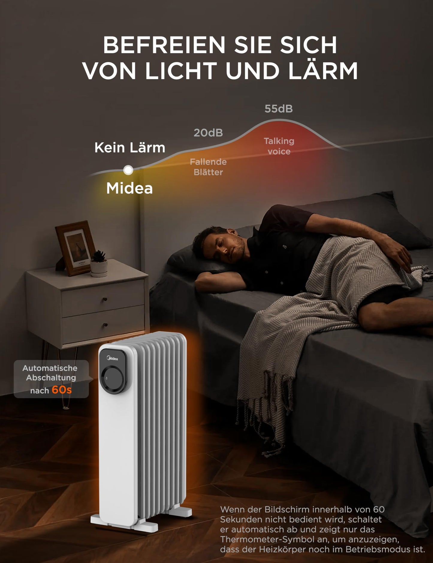 2300W 11 Rippen tragbarer Elektroheizer mit Drehknopfregelung und einstellbarem Thermostat, 3 Heizstufen, Kipp- und Überhitzungsschutz, ultra-leise im Büro & Zuhause
