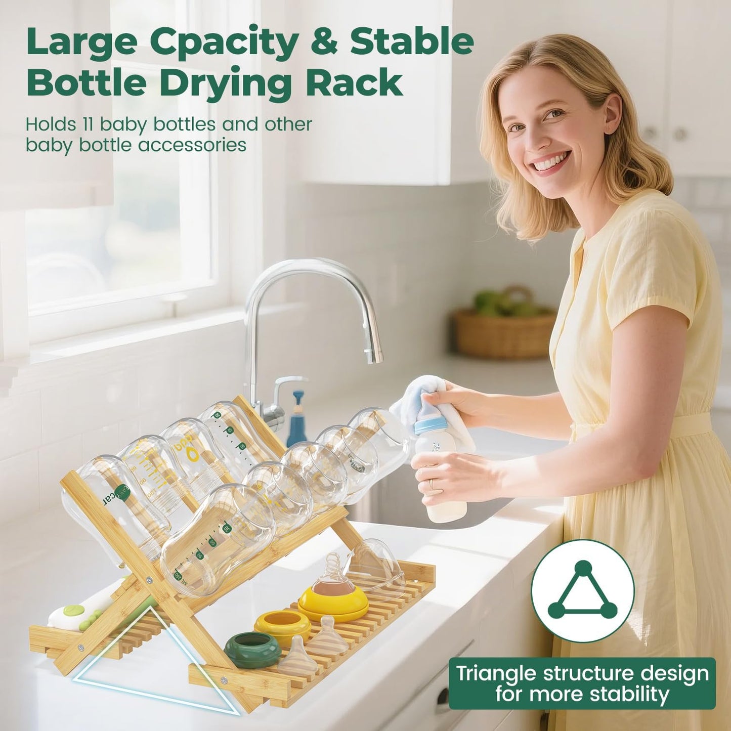 Baby Flaschentrockner Halter Ständer Abtropfgestell, Bambus Bottle Drying Rack Stand