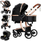 Reenborn 3-in-1 Pushchair, Buggy with Two Reversible Sliding Modes, Pushchair with Frame Aluminium Alloy, Baby Pram, 3-in-1 Complete Set with One-Click Folding Design