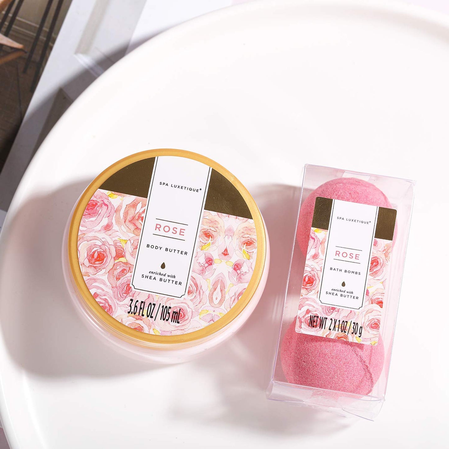 SPA LUXETIQUE Wellness Set für Frauen - 8tlg Rosenduft Bade Geschenkset für Frauen, Geburtstagsgeschenk Beauty Set mit Deko Badewanne