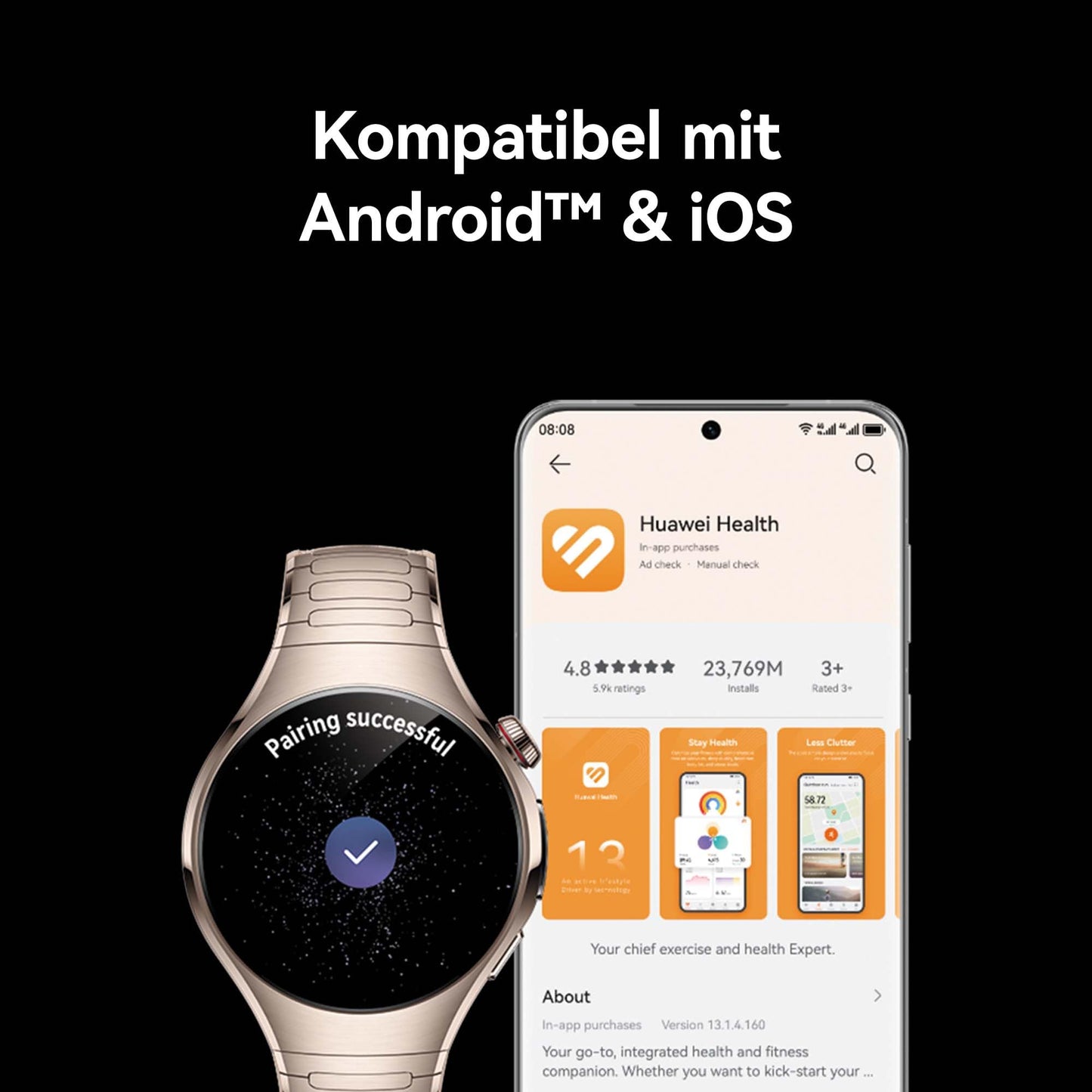 HUAWEI Watch 5 Smartwatch Men Women, Health Glance, 5ATM Waterproof, GPS, SpO2 at Fingertip, Compatible with Android™ & iOS, Sapphire Glass, 42 mm, White