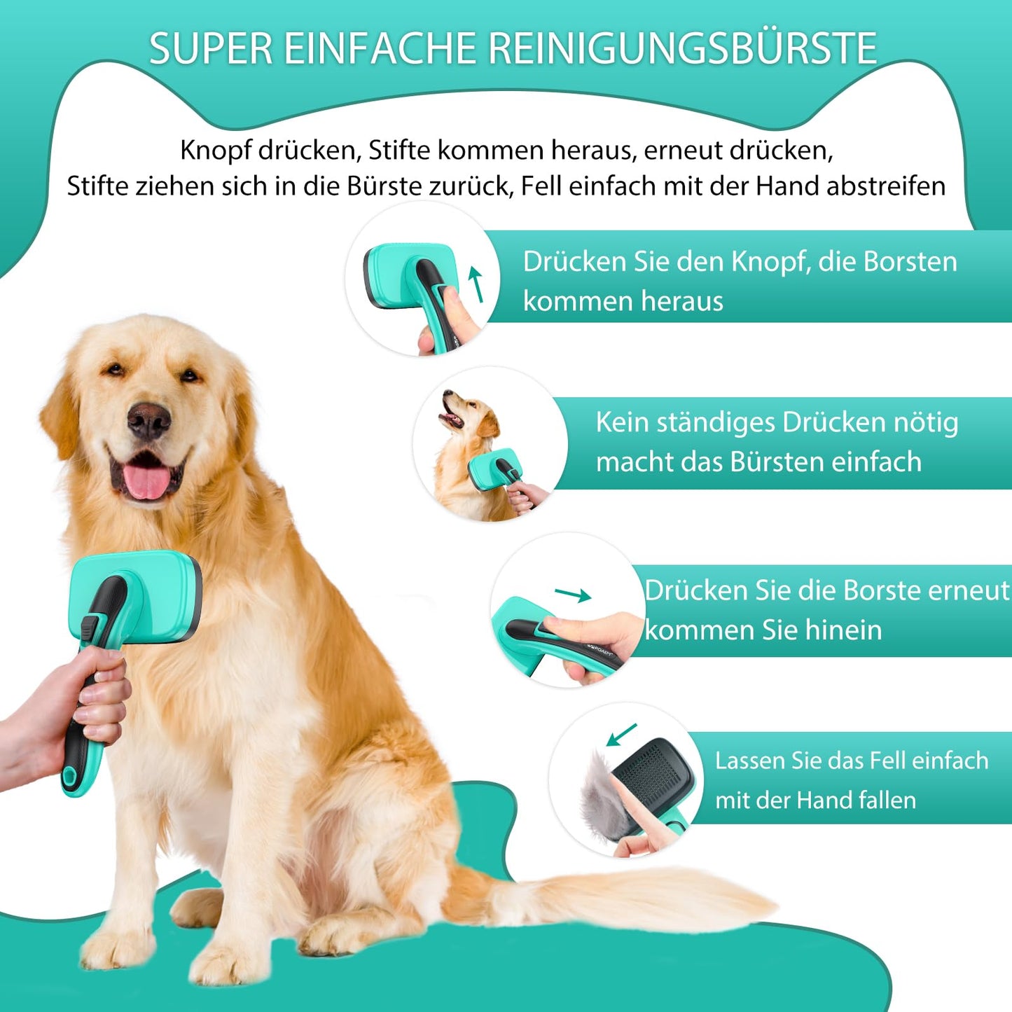 Hundebürste für Hunde und Katzen, selbstreinigend, Katzenbürste für Unterwolle und loses Fell