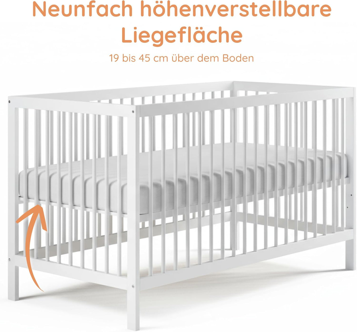 Kids Collective Baby Cot Bed 60x120 | 70x140 cm Height Adjustable