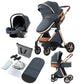Reenborn 3-in-1 Pushchair, Buggy with Two Reversible Sliding Modes, Pushchair with Frame Aluminium Alloy, Baby Pram, 3-in-1 Complete Set with One-Click Folding Design