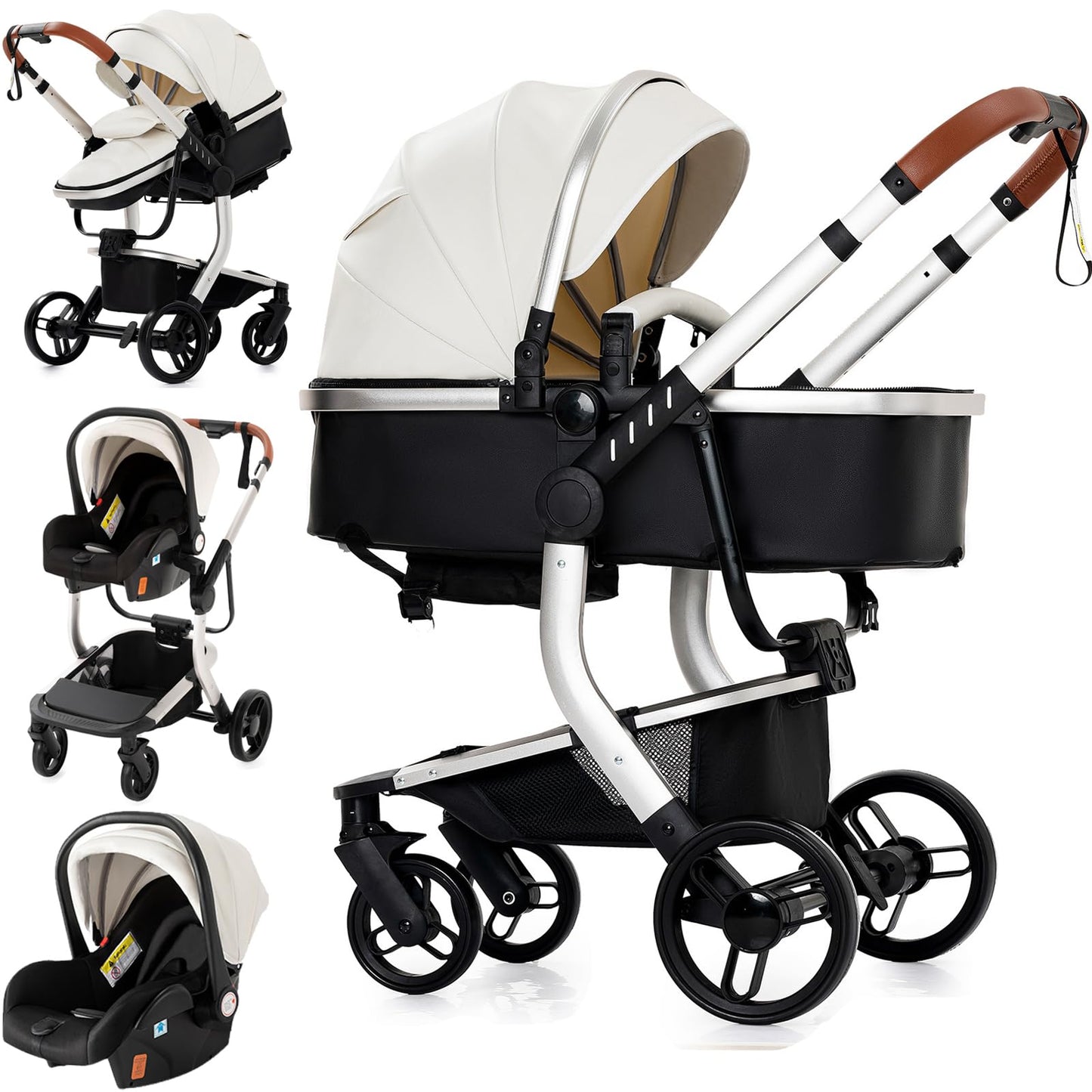 Reenborn 3-in-1 Pushchair, Buggy with Two Reversible Sliding Modes, Pushchair with Frame Aluminium Alloy, Baby Pram, 3-in-1 Complete Set with One-Click Folding Design