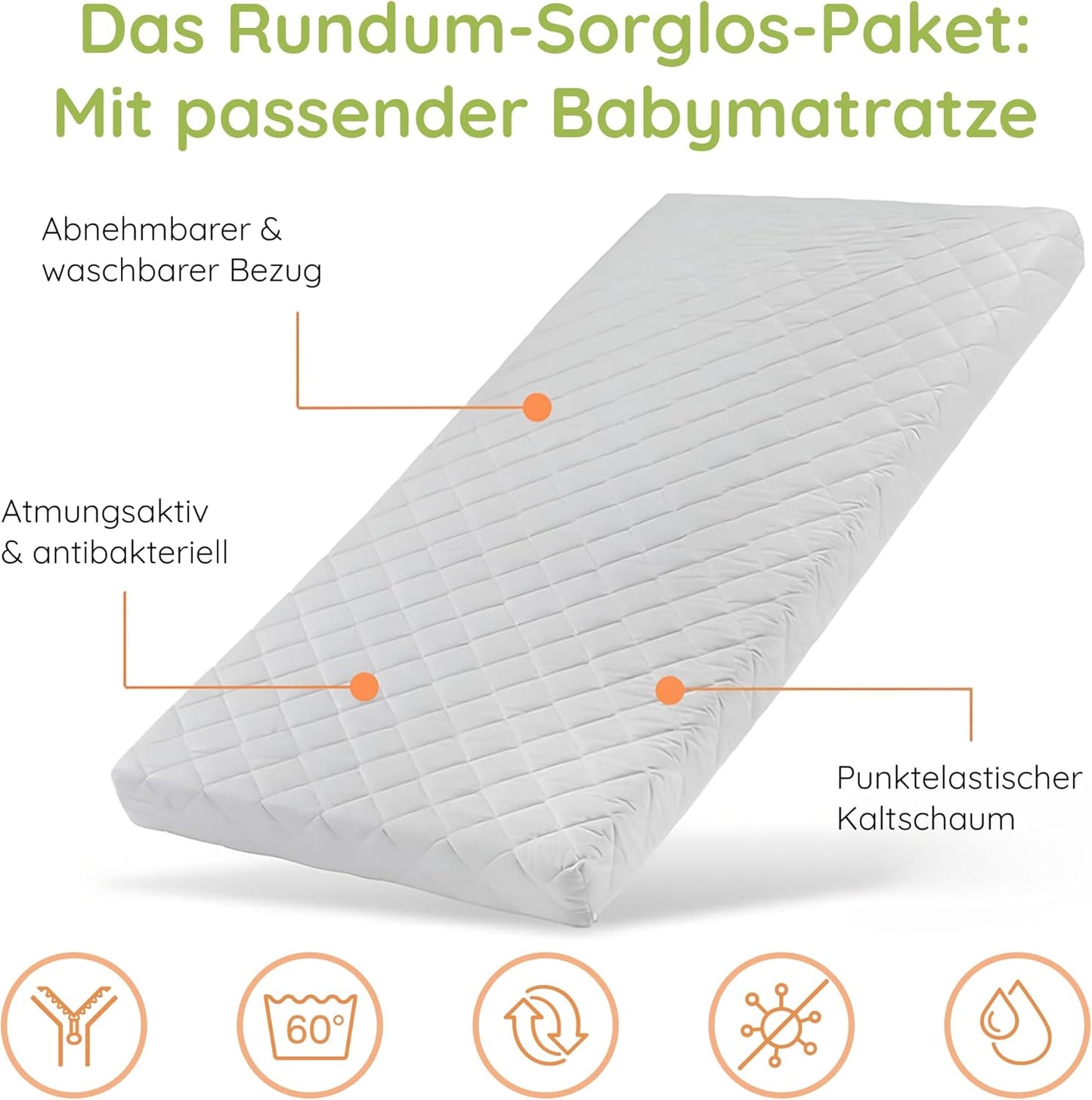 Babybett Kinderbett 60x120 cm Gitterbett Baby Bett Komplett-Set, Lattenrost höhenverstellbar