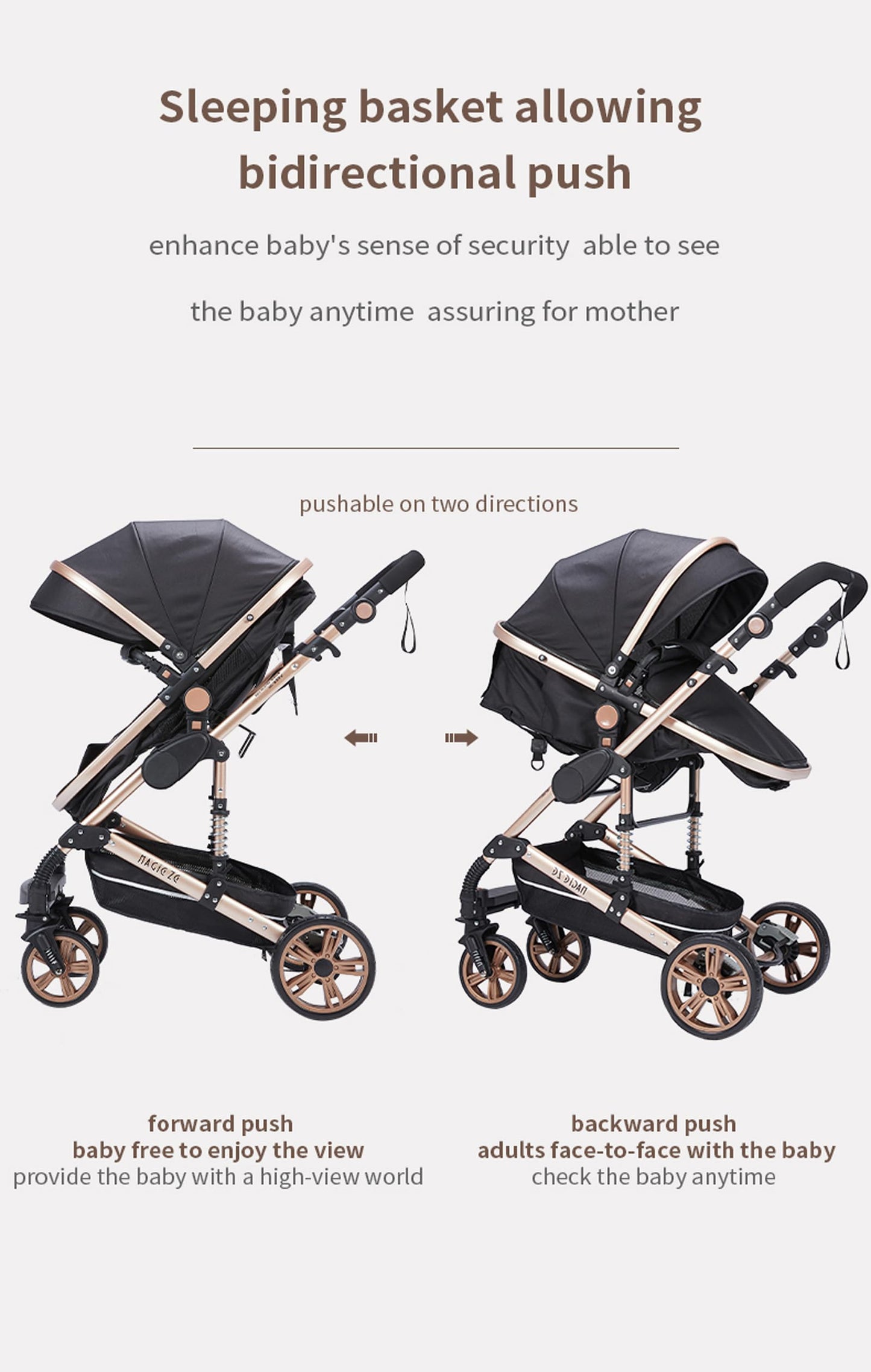 Reenborn 3-in-1 Pushchair, Buggy with Two Reversible Sliding Modes, Pushchair with Frame Aluminium Alloy, Baby Pram, 3-in-1 Complete Set with One-Click Folding Design