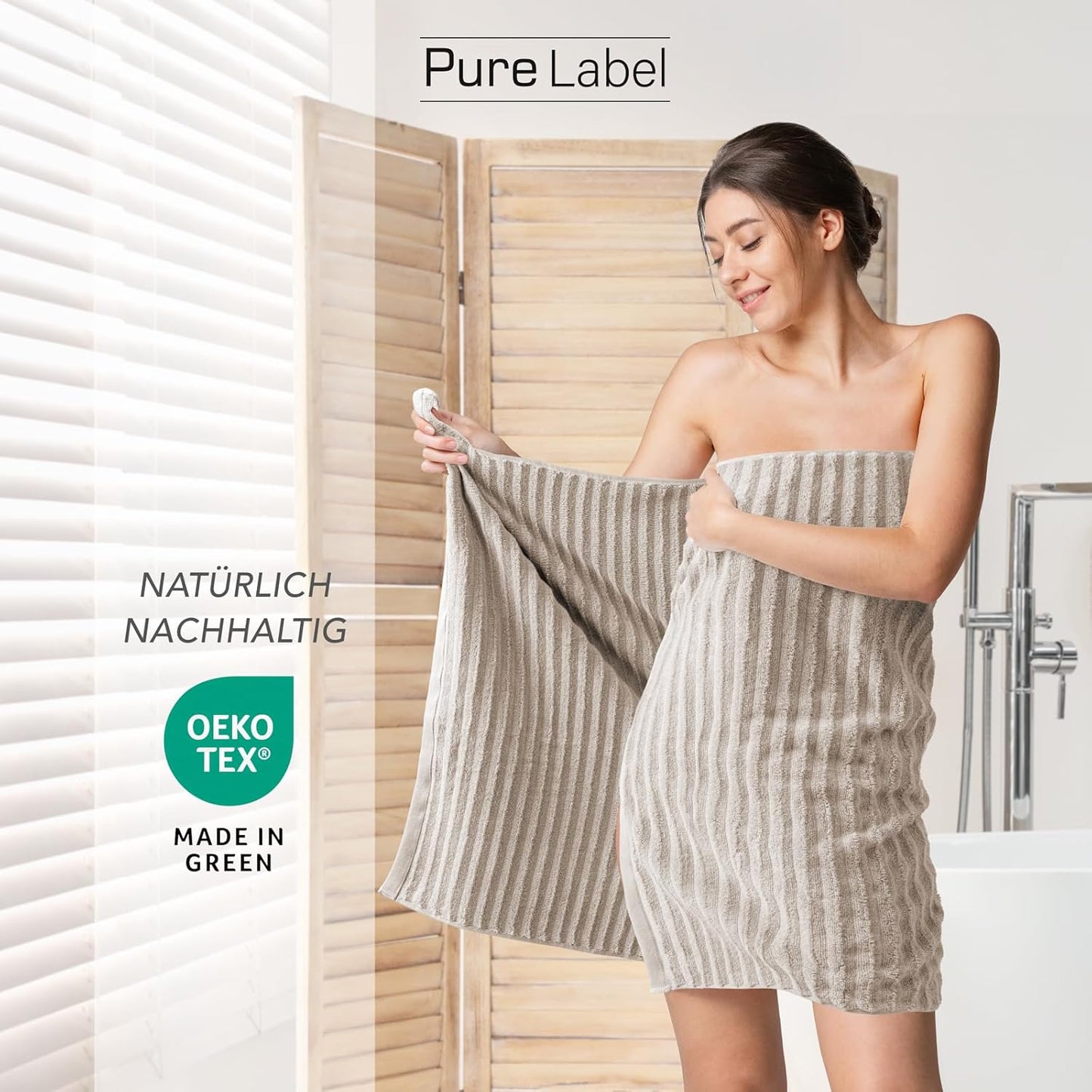 Pure Label 6-Piece Hand Towel Set with Hanging Loops Made of 100% Cotton, Absorbent and Soft, 2 x Bath Towels (70 x 140 cm), 2 x Hand Towels (50 x 100 cm), 2 x Guest Towels (30 x 50 cm),