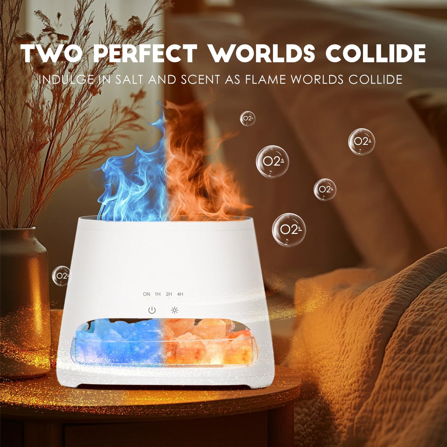 2-in-1 Aroma Diffuser & Salt Range Pakistan Light, Flame Effect for Essential Oils, Humidifier with 3 Brightness, 150 ml