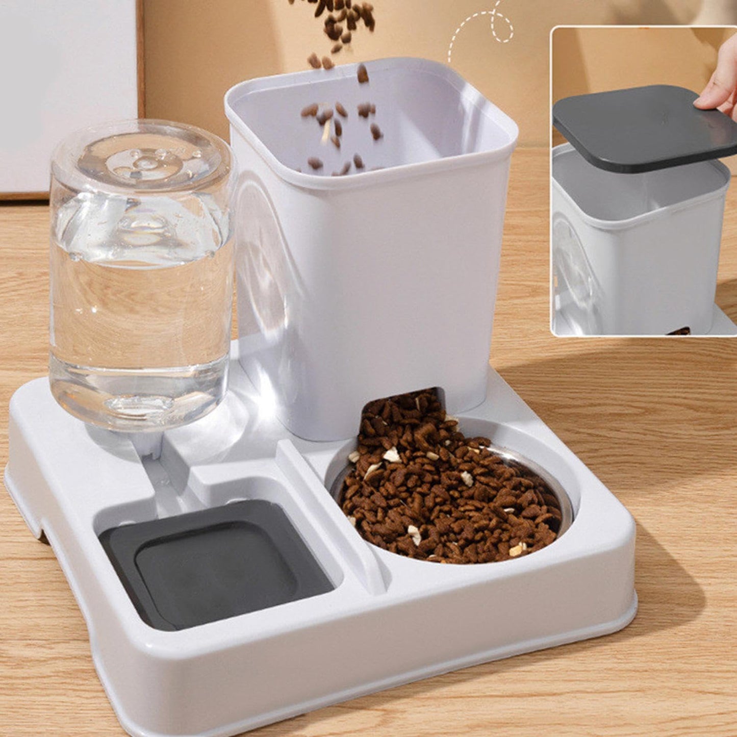 Bomefoi Automatic 2-in-1 Cat Feeder, Feeding and Drinker for Pet Food, Non-Slip Automatic Drinking Bottle