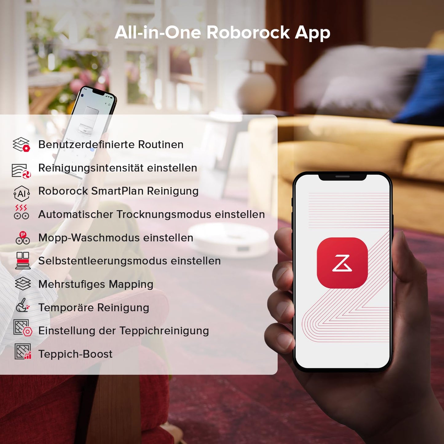 Robot Vacuum Cleaner with Wiping Function, 8000Pa Suction Power Anti-Tangling Side Brush, Obstacle Avoidance