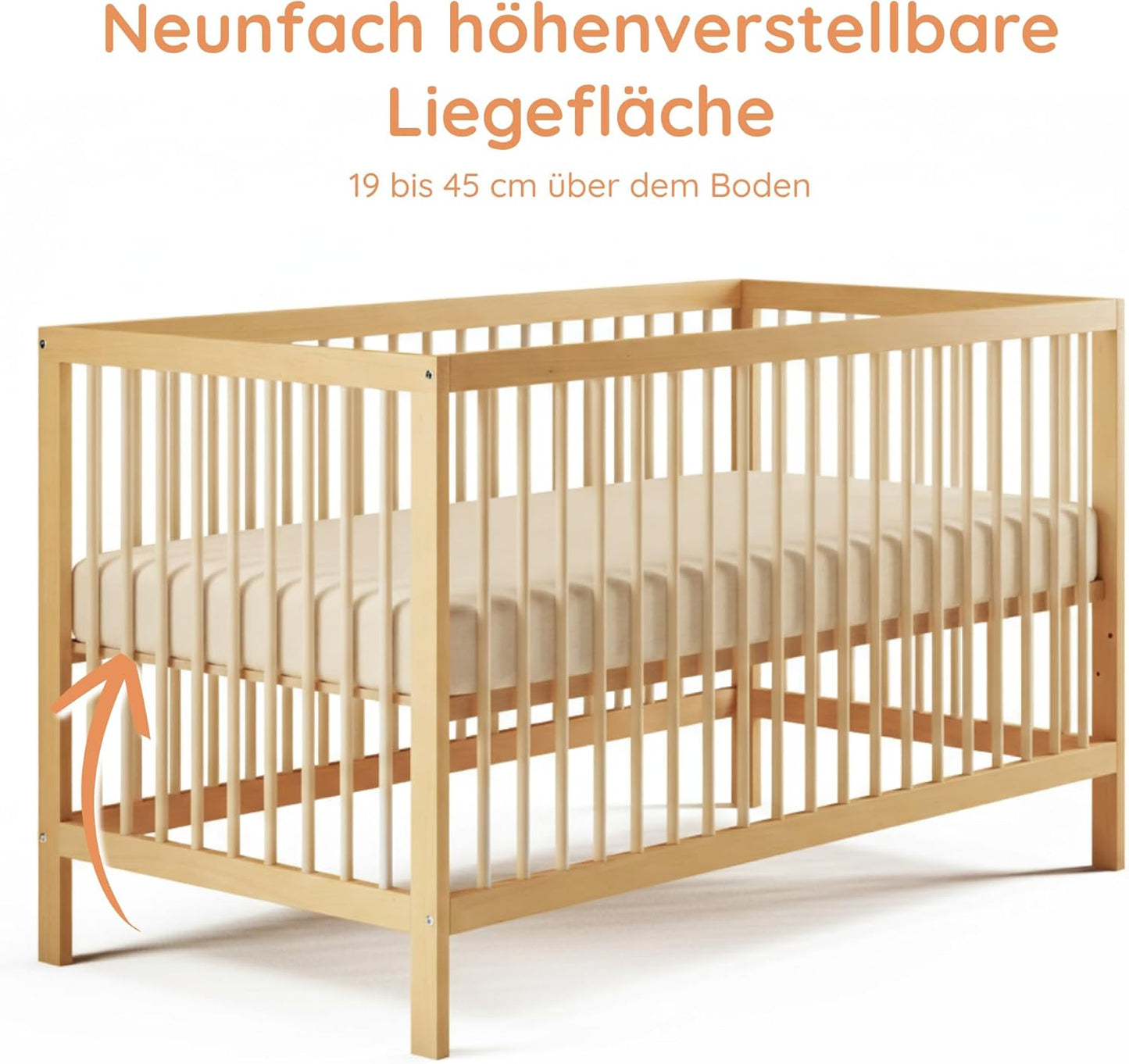 Kids Collective Baby Cot Bed 60x120 | 70x140 cm Height Adjustable
