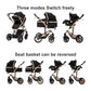 Reenborn 3-in-1 Pushchair, Buggy with Two Reversible Sliding Modes, Pushchair with Frame Aluminium Alloy, Baby Pram, 3-in-1 Complete Set with One-Click Folding Design