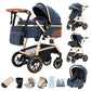 3-in-1 Pram Set with Seat, Baby Bed is Foldable, Adjustable Reclining Position,up to 15 kg, 0-3 Years