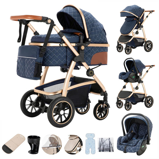 3-in-1 Pram Set with Seat, Baby Bed is Foldable, Adjustable Reclining Position,up to 15 kg, 0-3 Years