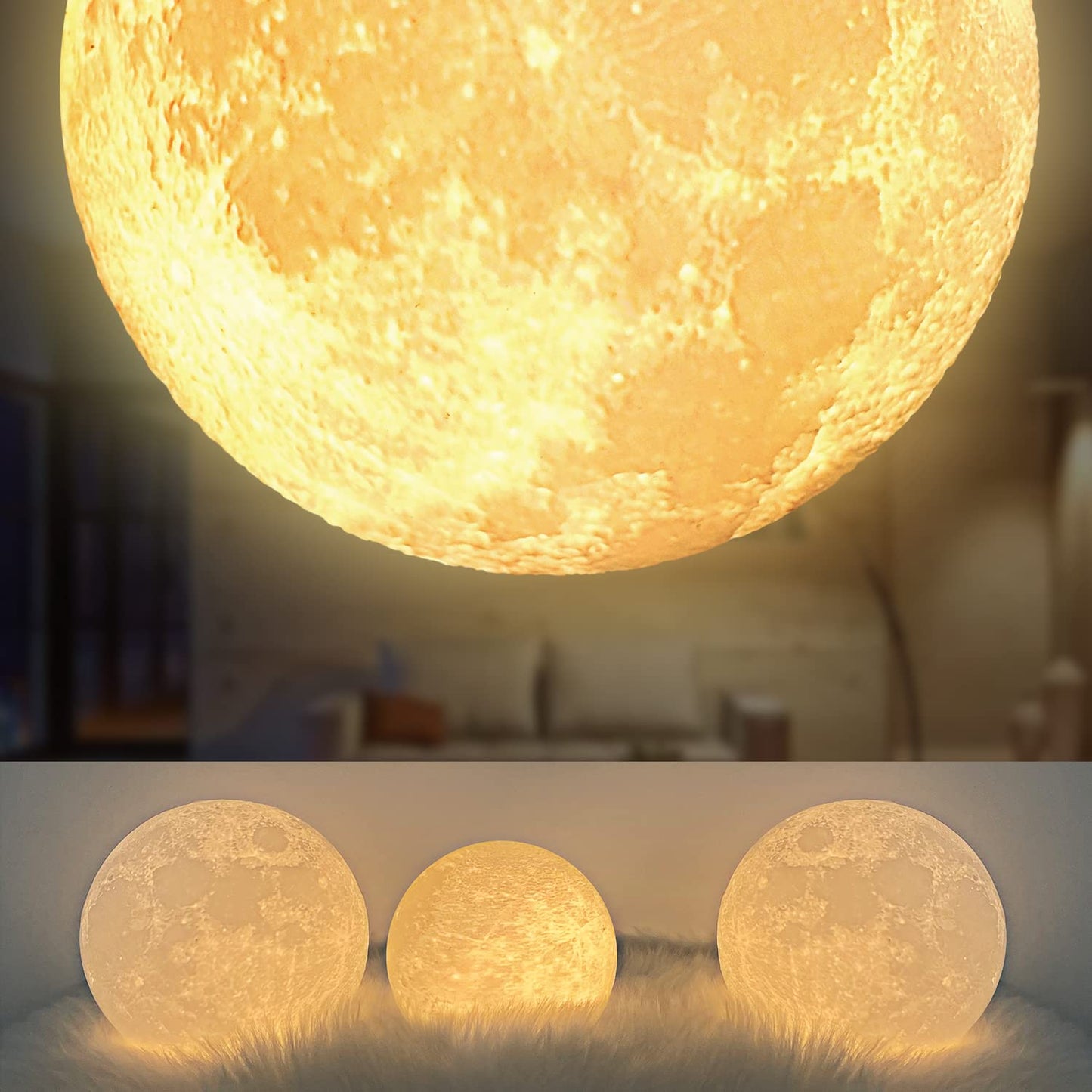 Balkwan Moon Lamp 3D Print - Dimmable USB Charging Touch Lamp for Children and Lovers - Romantic Gift for Birthday and Bedroom (3.5 Inch)