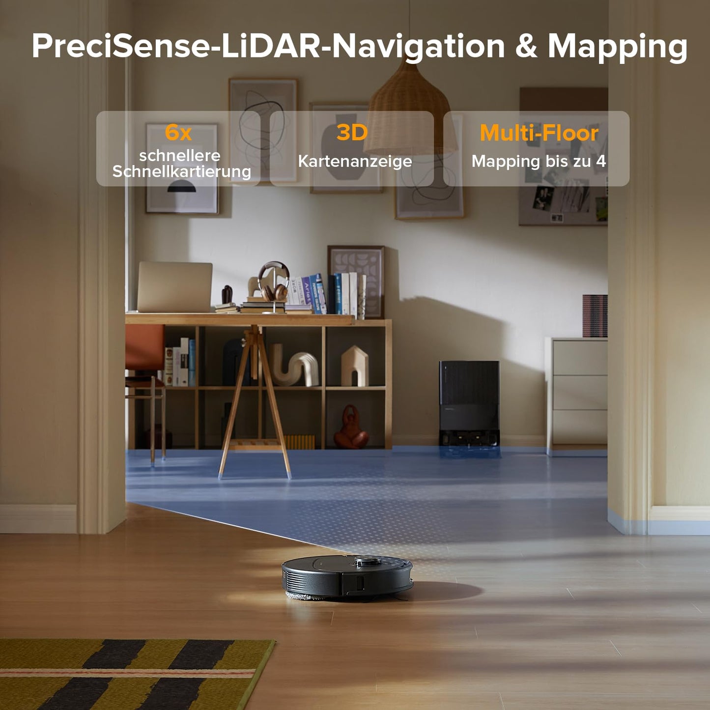 Robot Vacuum Cleaner with Wiping Function, 8000Pa Suction Power Anti-Tangling Side Brush, Obstacle Avoidance