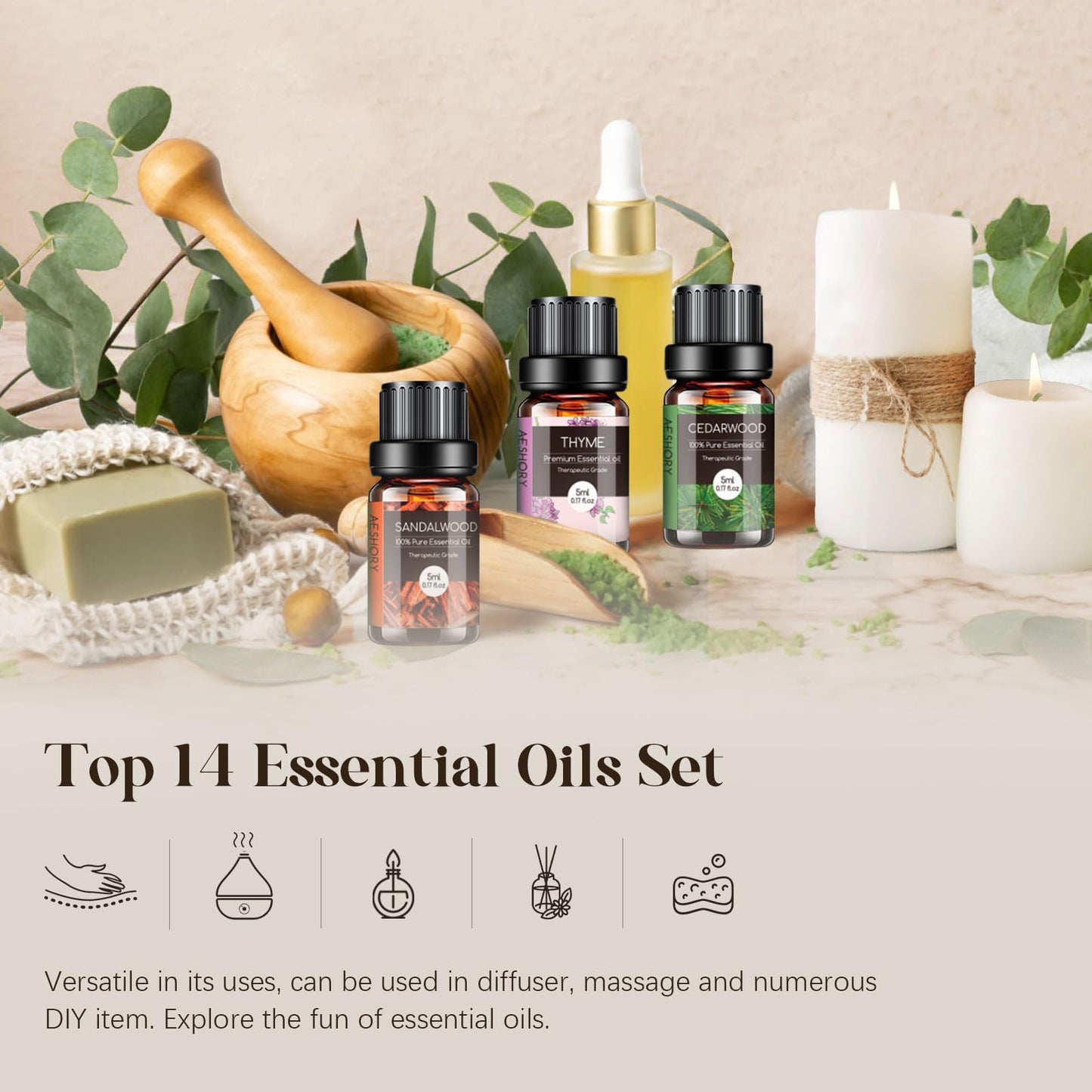 AESHORY 14 x 5 ml Hotel Essential Oils Set, Aroma Diffuser Oil Fragrance for Humidifier, Fresh Air