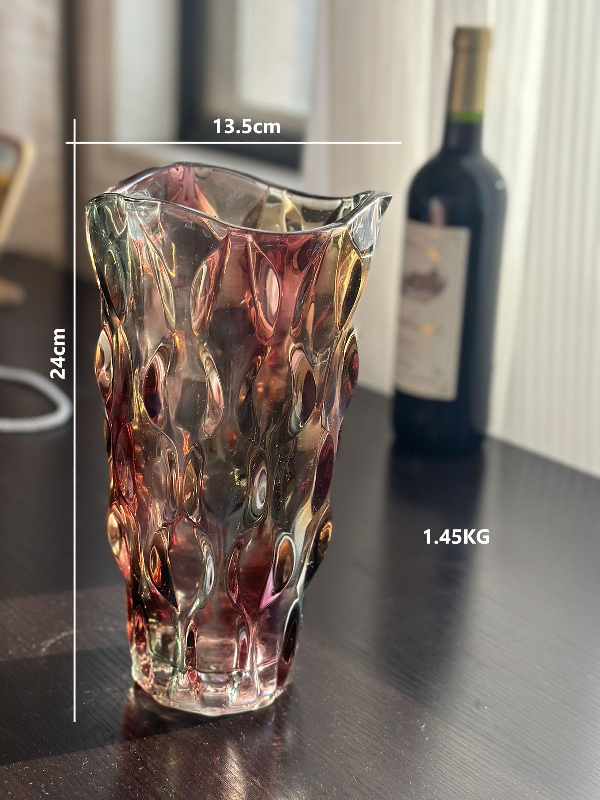 Black Grey Vase, Flower Vase, Large Tall Glass Vases for Decoration, Aesthetic, Large Glass Vase with Ribbed Texture, Modern Living Room, Black Art Decoration