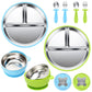 Geschirr Set 6 x Stainless Steel Baby Plates with Suction Cup, 2 Porridge Bowls Baby Bowl and 2 Spoon Forks