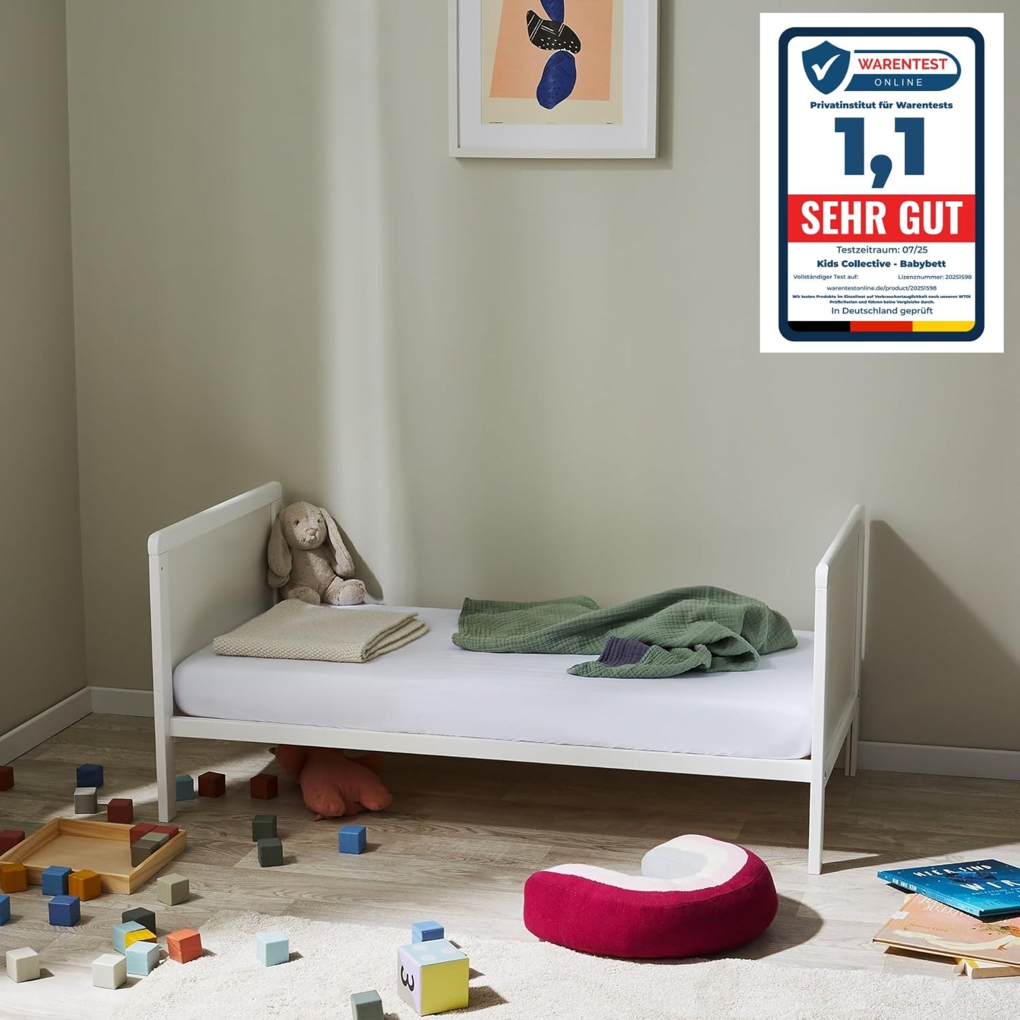 Kids Collective Babybett mitwachsend mit Matratze Kinderbett Gitterbett Beistellbett 60x120