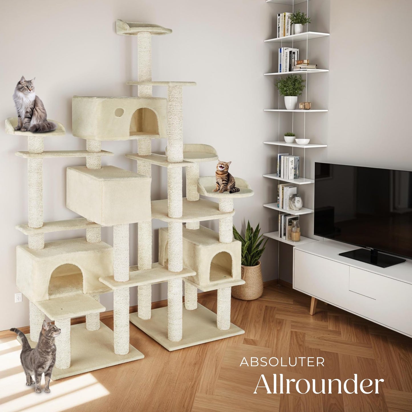 tectake® Katzen Kratzbaum mit Zubehör für Katze groß XXL, Spielturm mit Kratzsäule