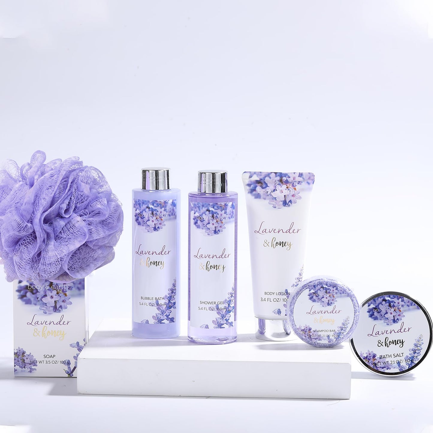 Body & Earth 8-Piece Spa Gift Set for Women, Cherry Blossom and Jasmine Fragrance, Bubble Bath, Shower Gel, Bath Salt, Body Lotion