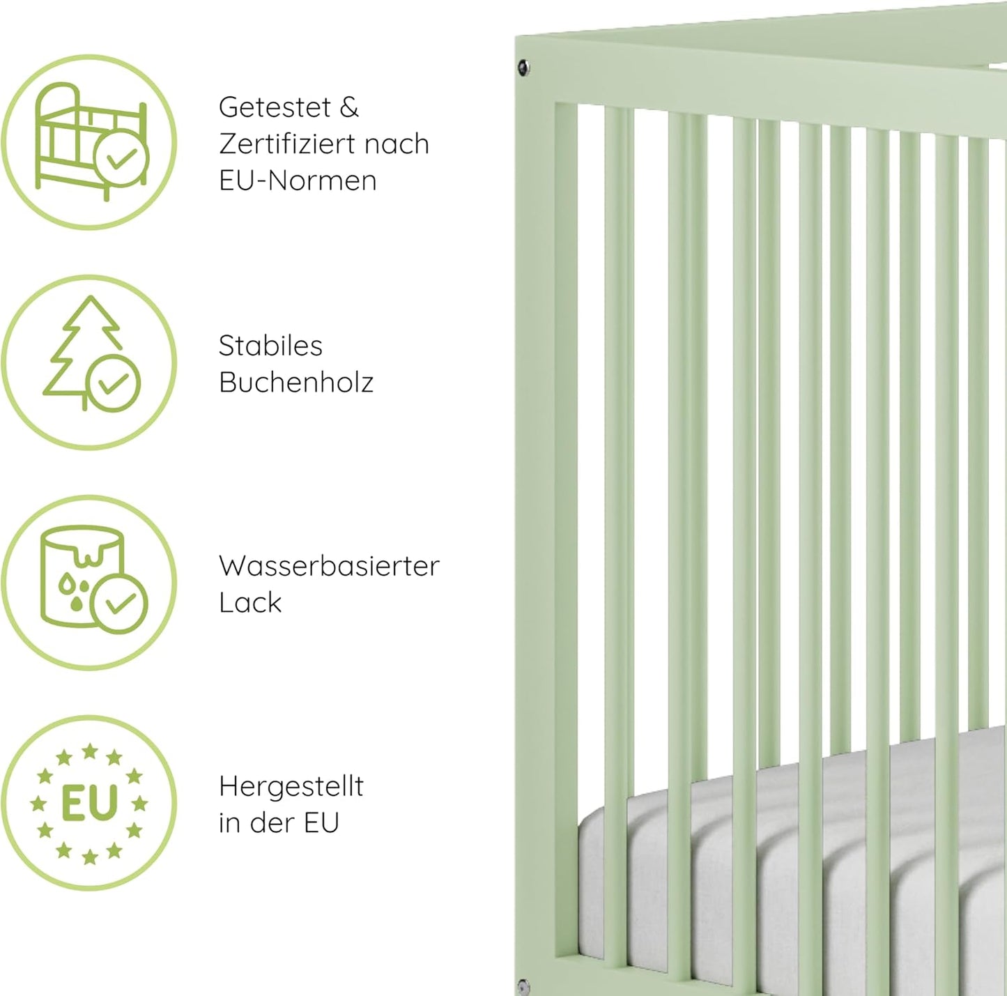Kids Collective Baby Cot Bed 60x120 | 70x140 cm Height Adjustable