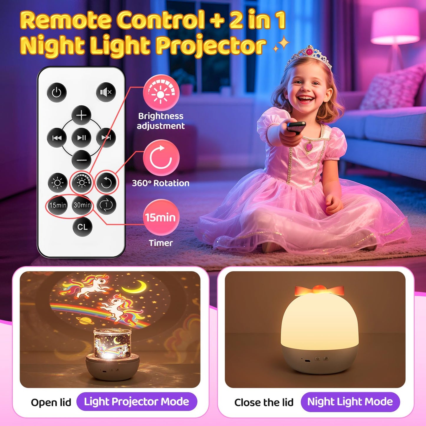 Sternenhimmel Projektor Kinder mit 15 Film, Nachtlicht Baby,Bluetooth,LED Projektor Sternenhimmel Nachttischlampe Kinder
