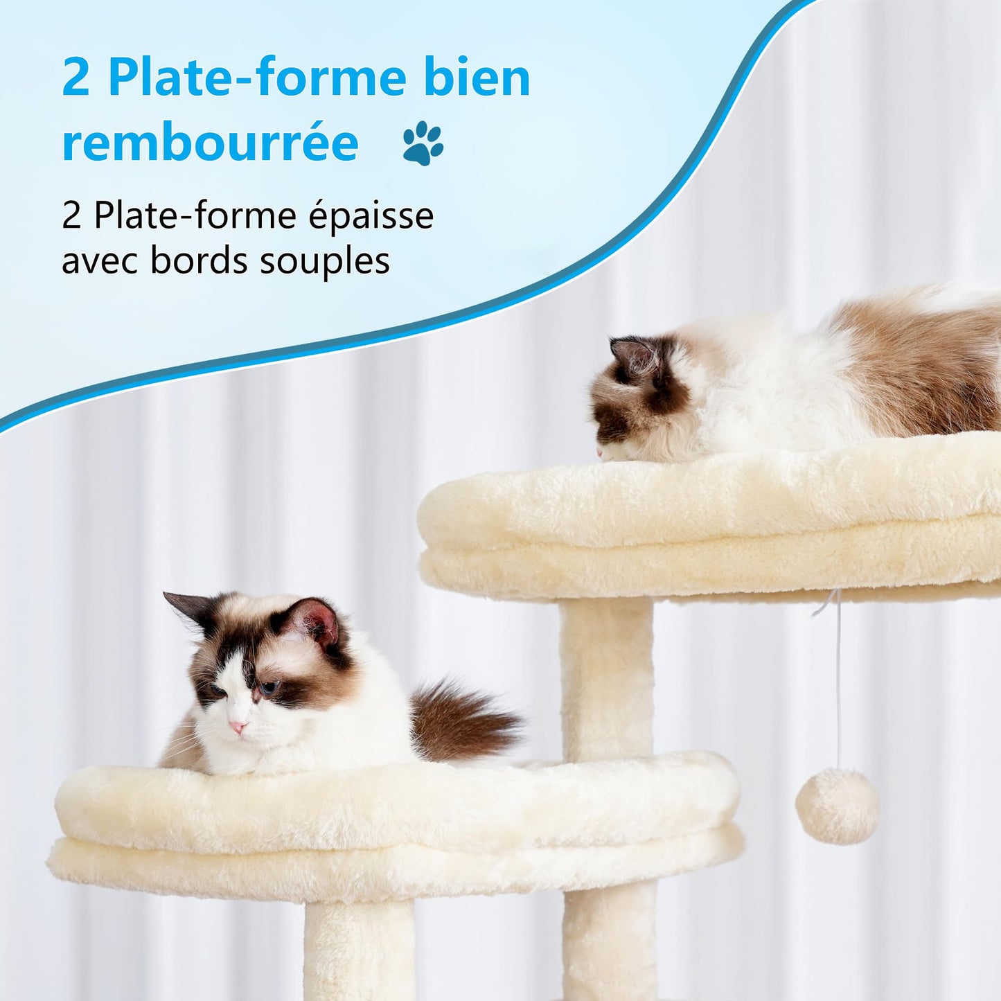 XXL Kratzbaum mit 2 groß Plattform, 3 Höhlen, 2 Korb, Plüschbälle und Sisal Kratzbäume