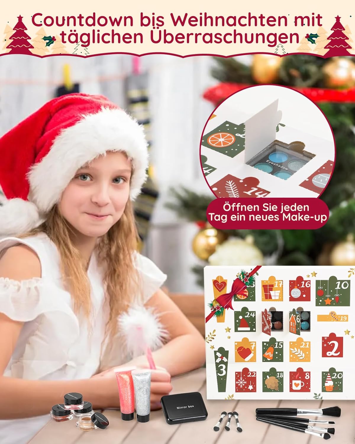Gleamkid Advent Calendar 2024 - High-Quality Advent Calendar with 24 Beauty Moments, Christmas Calendar with Makeup Products such as Lip Gloss