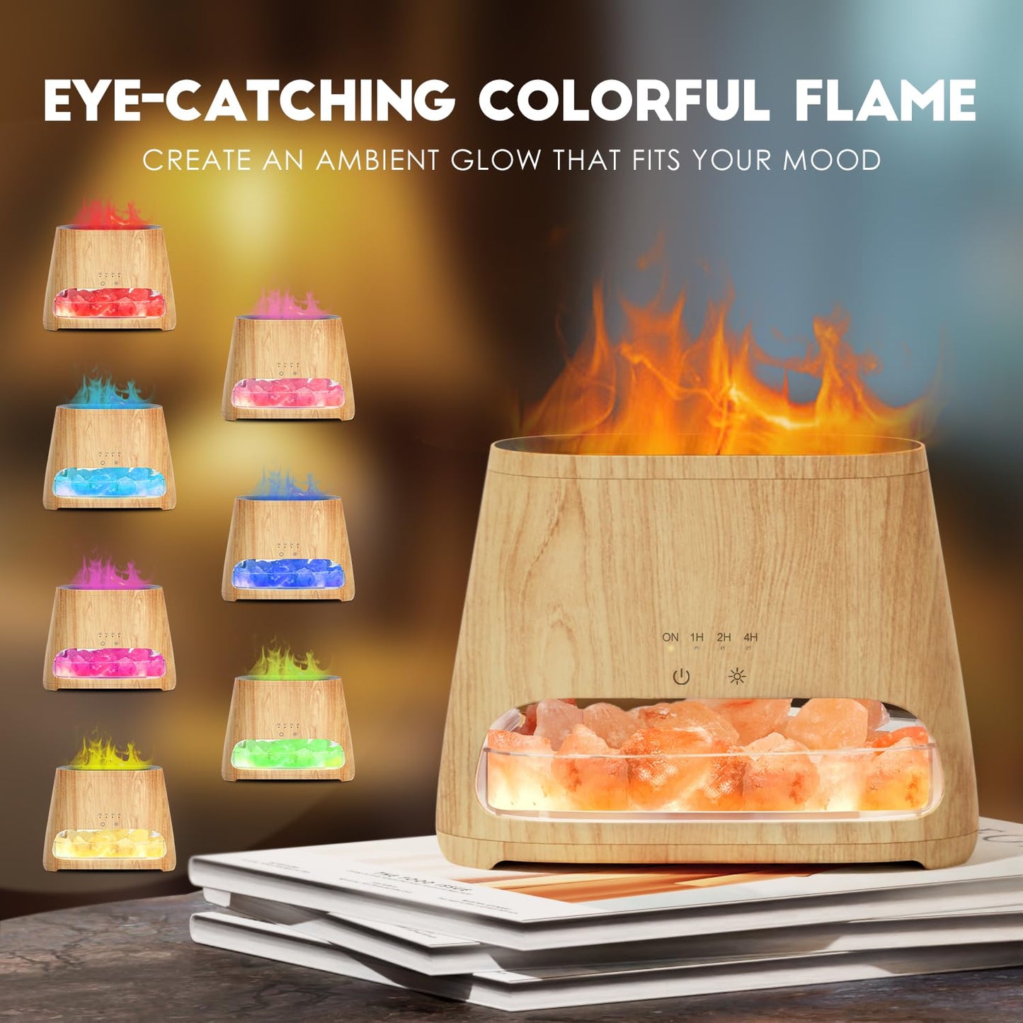 2-in-1 Aroma Diffuser & Salt Range Pakistan Light, Flame Effect for Essential Oils, Humidifier with 3 Brightness, 150 ml