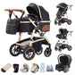 3-in-1 Pram Set with Seat, Baby Bed is Foldable, Adjustable Reclining Position,up to 15 kg, 0-3 Years