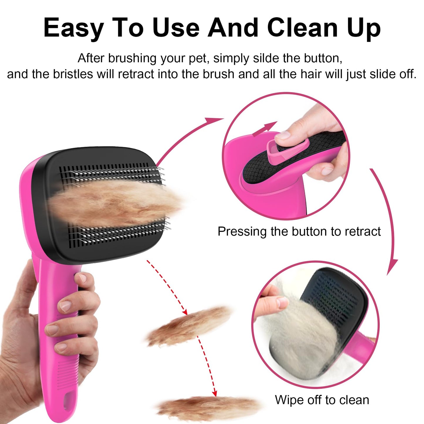 Hundebürste für Hunde und Katzen, selbstreinigend, Katzenbürste für Unterwolle und loses Fell