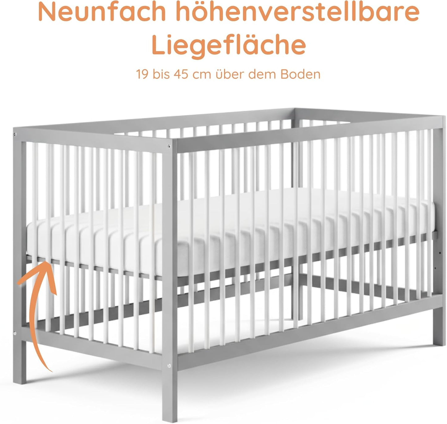 Kids Collective Baby Cot Bed 60x120 | 70x140 cm Height Adjustable