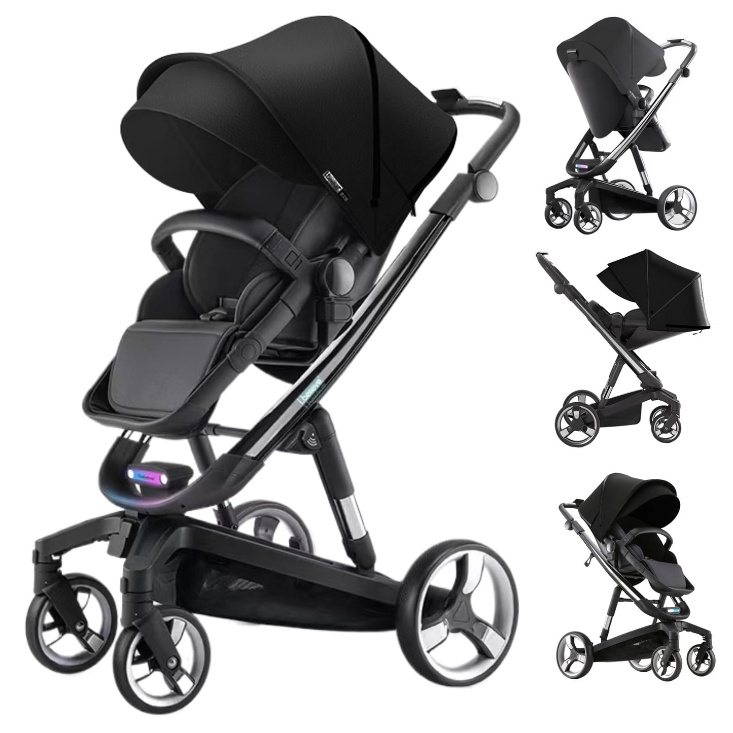 Reenborn 3-in-1 Pushchair, Buggy with Two Reversible Sliding Modes, Pushchair with Frame Aluminium Alloy, Baby Pram, 3-in-1 Complete Set with One-Click Folding Design