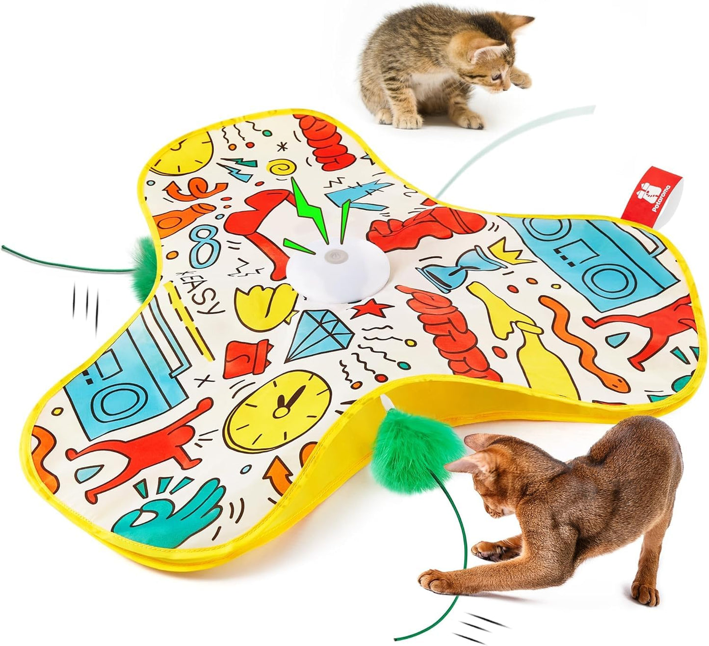 Potaroma Interaktives Katzenspielzeug mit Federautomatik - deales Bewegungsspielzeug für aktive Wohnungskatzen